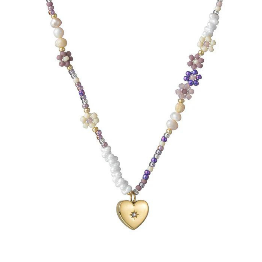 Saanvi Beaded Vintage Heart Charm Necklace
