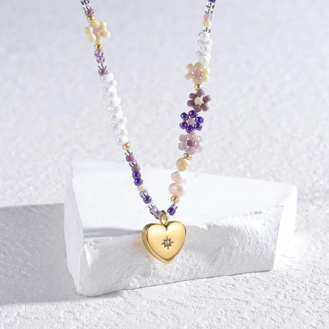 Saanvi Beaded Vintage Heart Charm Necklace