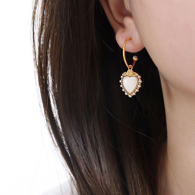 Rose and Pearls Adorned Heart Hoops