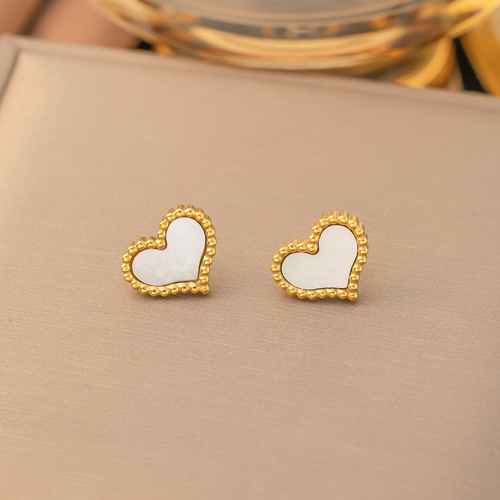 Ivory Mother of Pearl Heart Stud Earrings