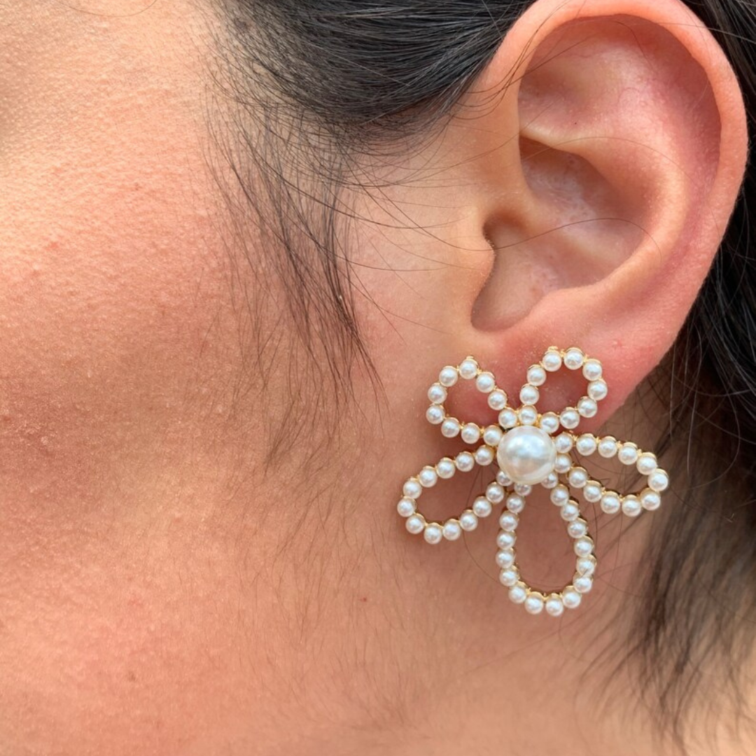 Minimalist Faux Pearl Lily Stud Earrings