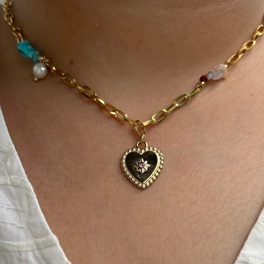 Passion Beaded Heart Charm Necklace