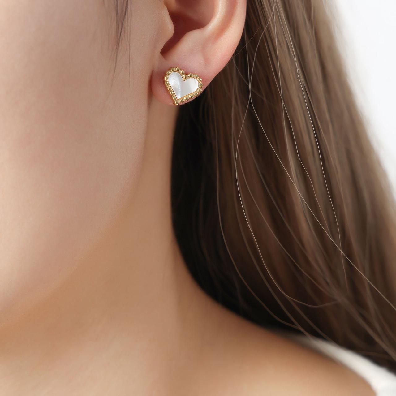 Ivory Mother of Pearl Heart Stud Earrings