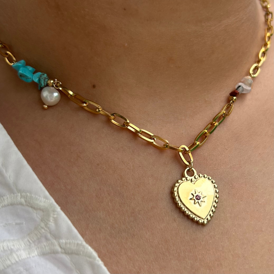 Passion Beaded Heart Charm Necklace