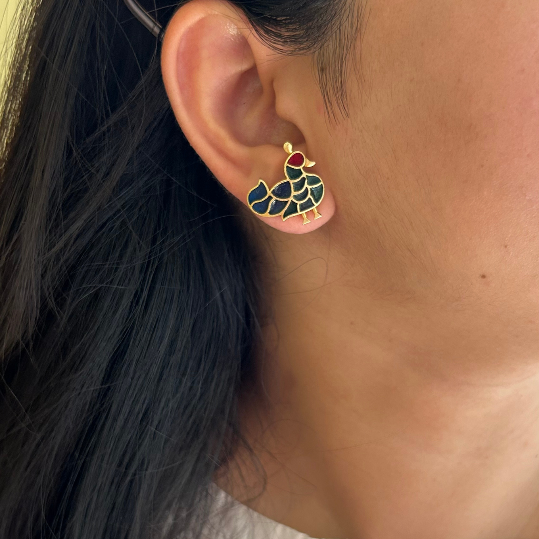 Peacock Enamel Stud Earrings