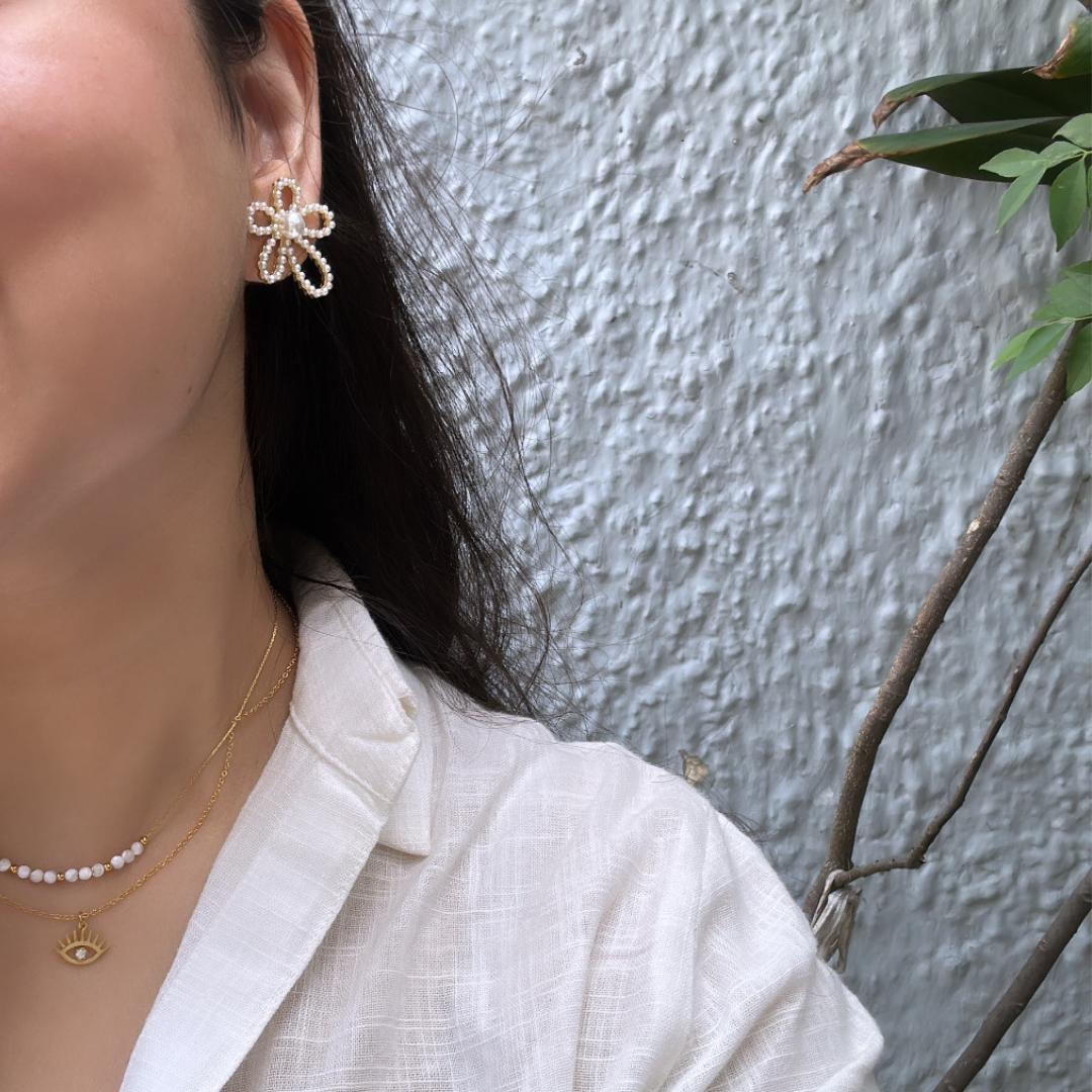 Minimalist Faux Pearl Lily Stud Earrings