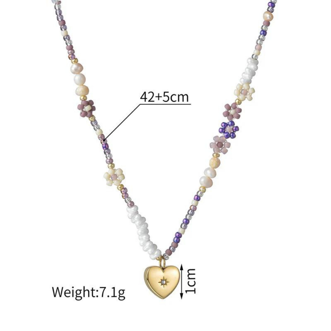 Saanvi Beaded Vintage Heart Charm Necklace