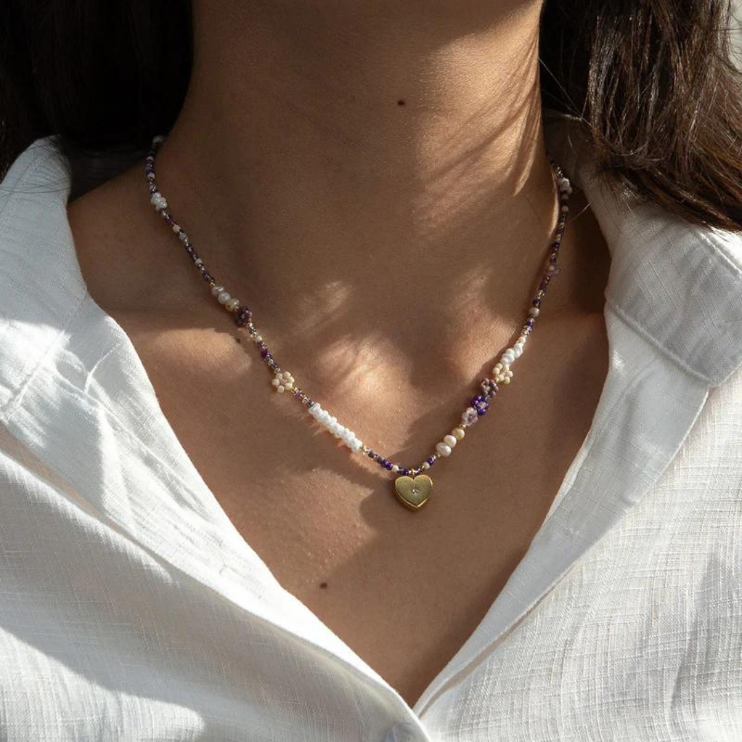 Saanvi Beaded Vintage Heart Charm Necklace