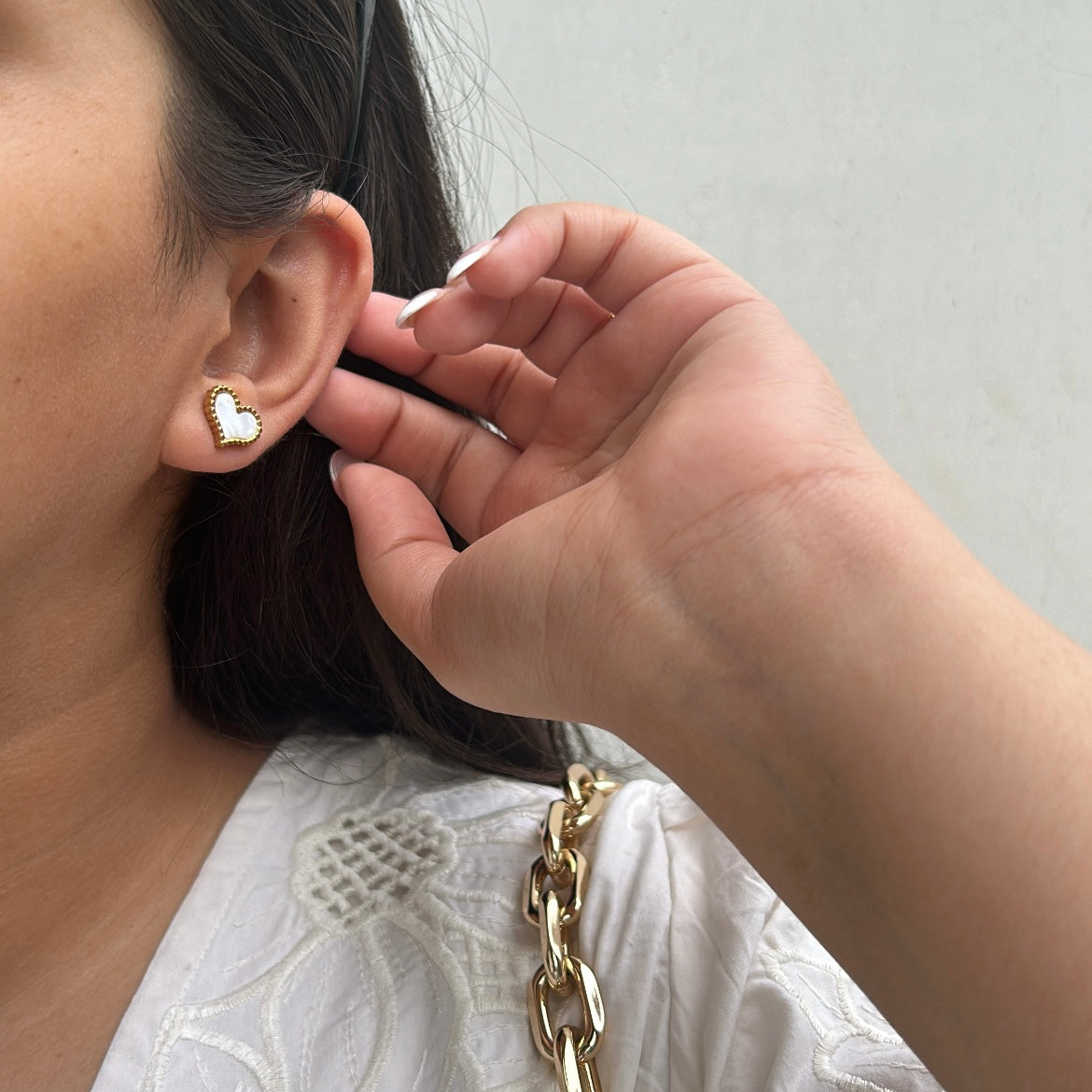 Ivory Mother of Pearl Heart Stud Earrings