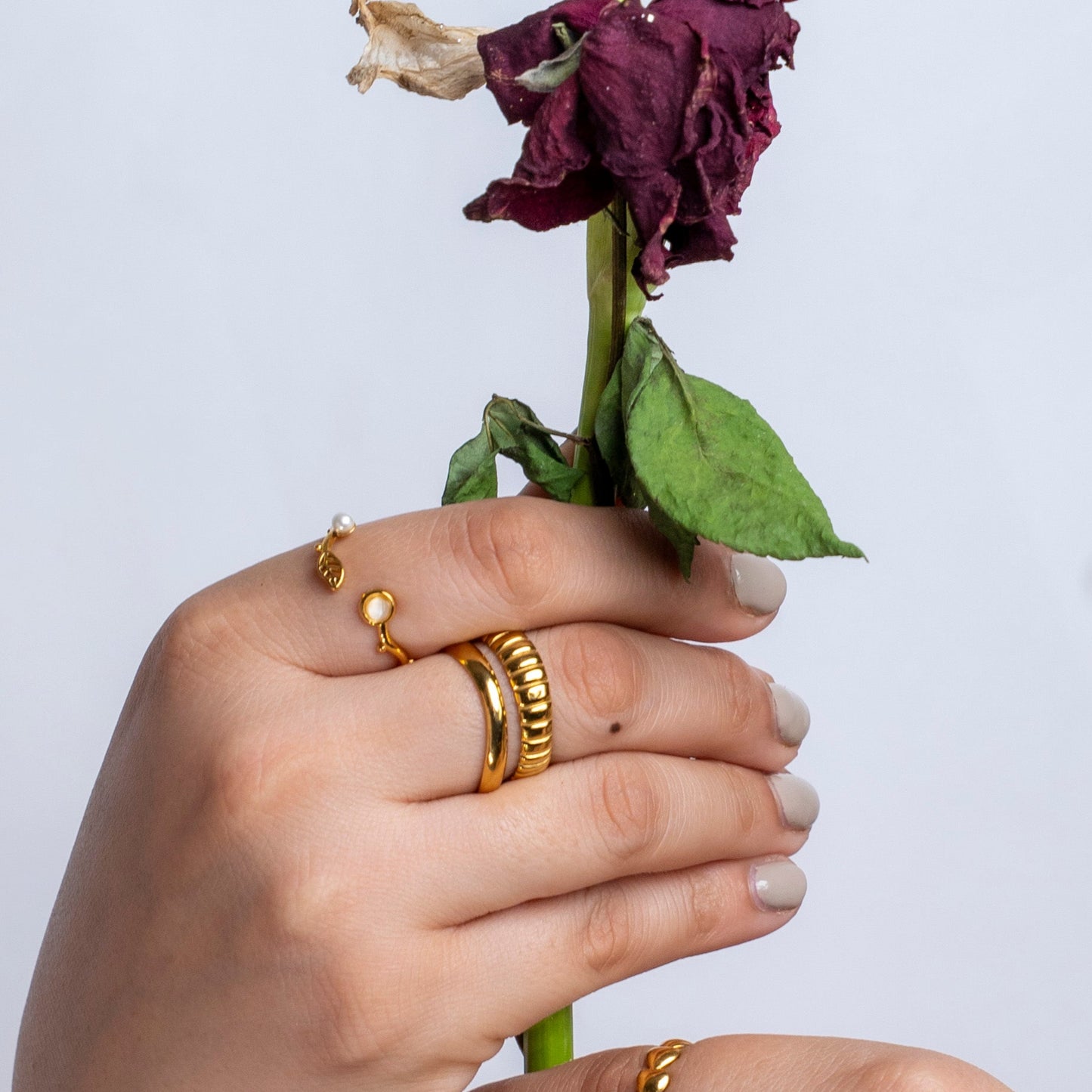 Whispering Leaf and Pearl Adjustable Ring