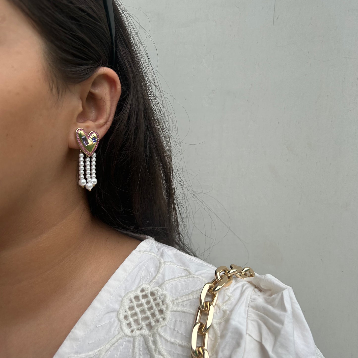 Heart Of Gems Pearl Drop Earrings