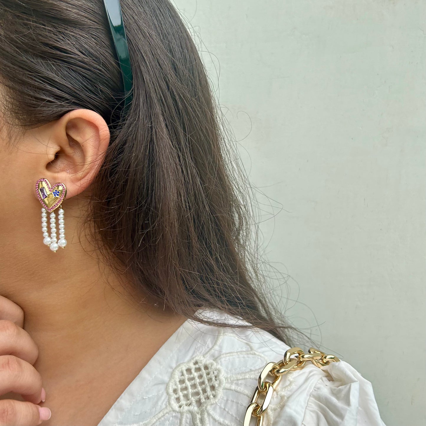 Heart Of Gems Pearl Drop Earrings