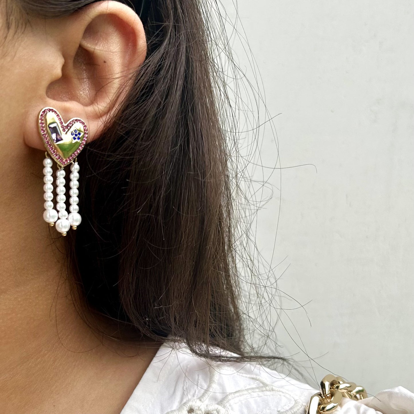 Heart Of Gems Pearl Drop Earrings