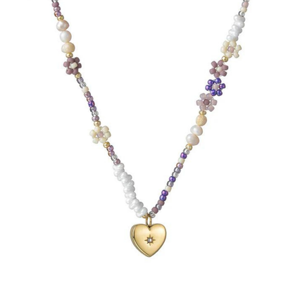 Saanvi Beaded Vintage Heart Charm Necklace