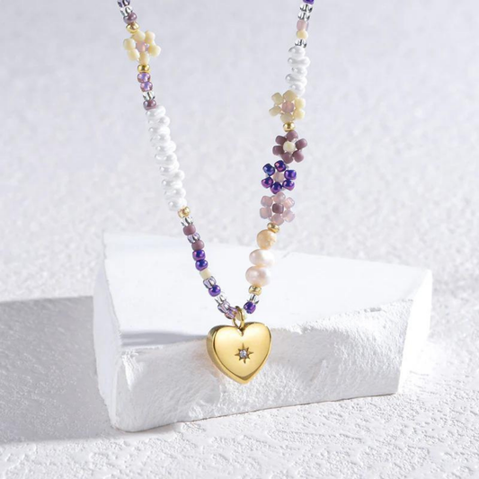 Saanvi Beaded Vintage Heart Charm Necklace