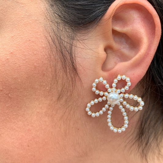 Minimalist Faux Pearl Lily Stud Earrings