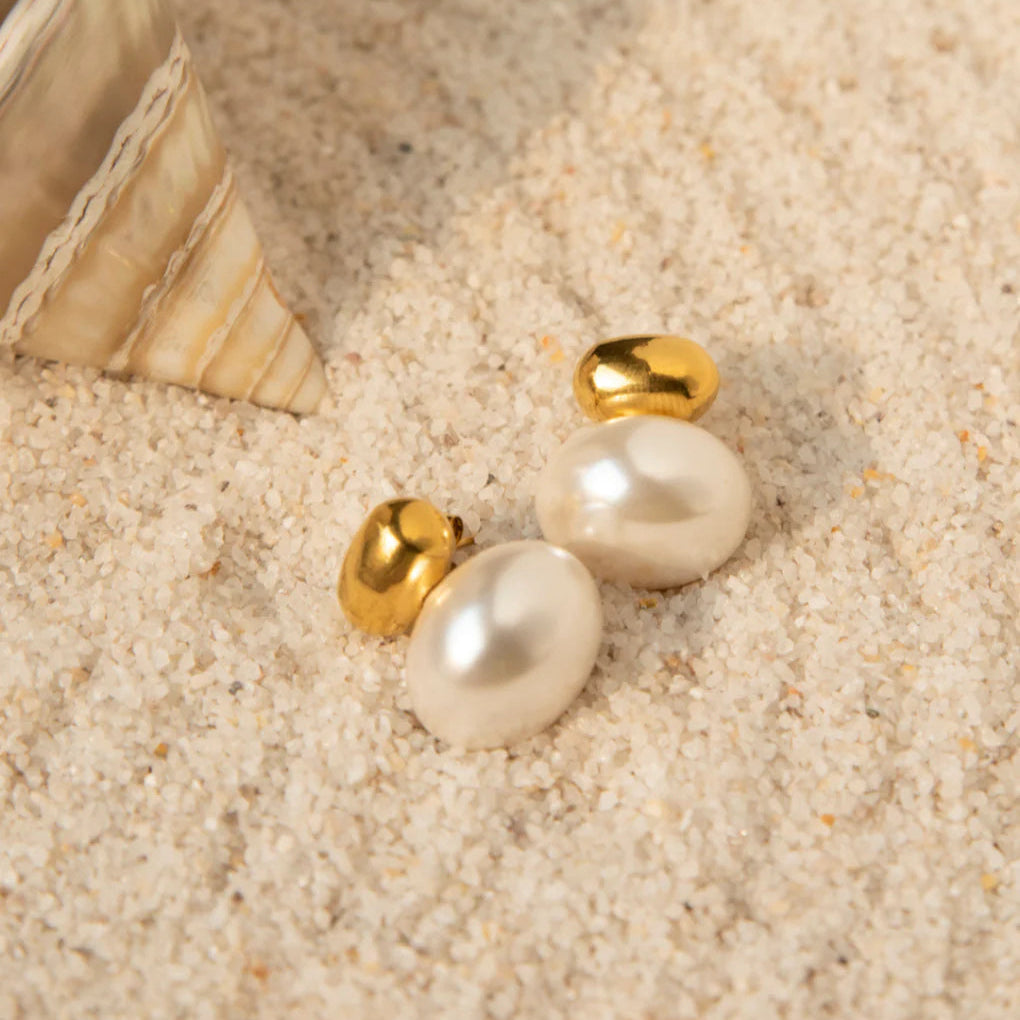 Coastline Stud Faux Pearl Earrings