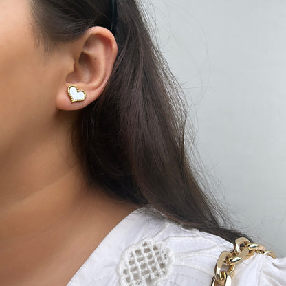 Ivory Mother of Pearl Heart Stud Earrings