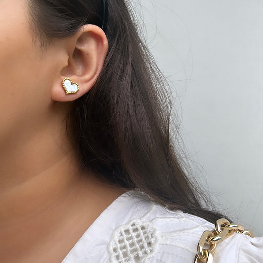 Ivory Mother of Pearl Heart Stud Earrings