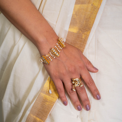 Farida Pachi Kundan White and Golden Adjustable String Bracelet