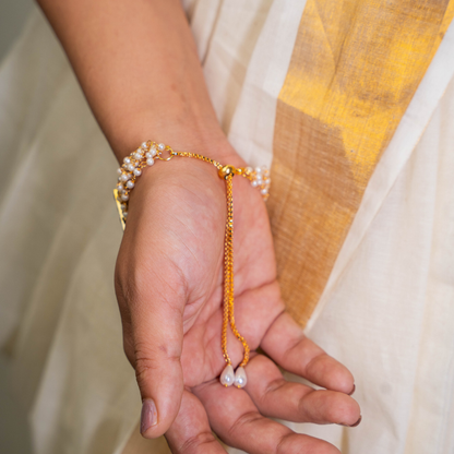 Farida Pachi Kundan White and Golden Adjustable String Bracelet