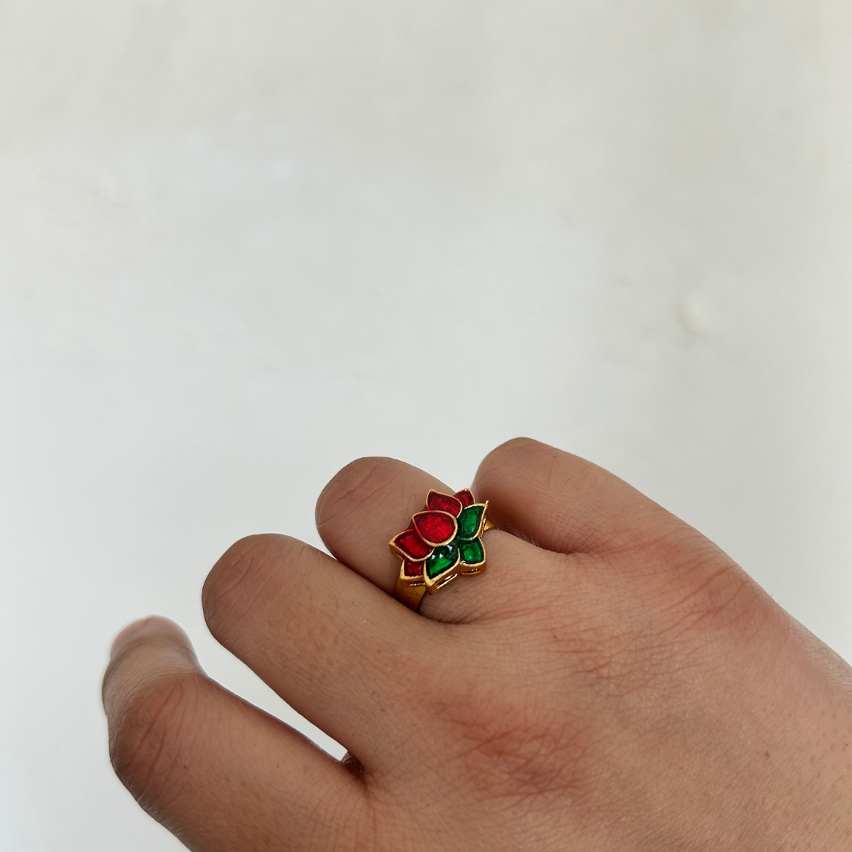 Ruchi Lotus Motif Adjustable Ring