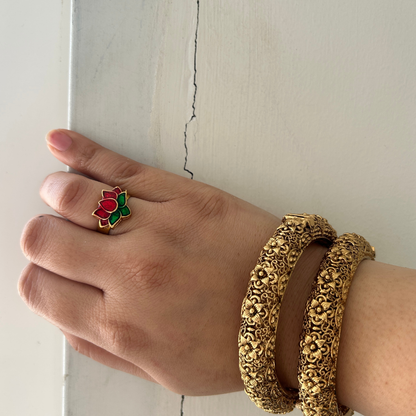 Ruchi Lotus Motif Adjustable Ring