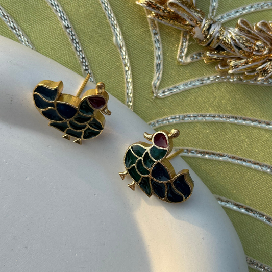 Peacock Enamel Stud Earrings