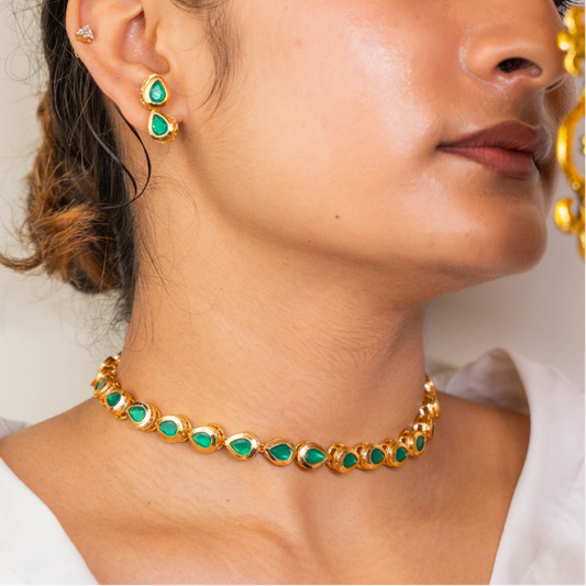 Farida Enamel Kundan Choker and Earrings Set