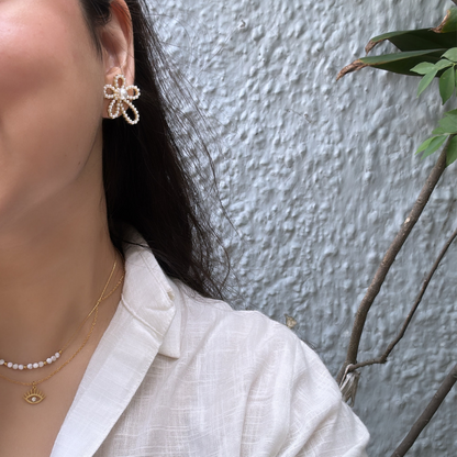 Minimalist Faux Pearl Lily Stud Earrings