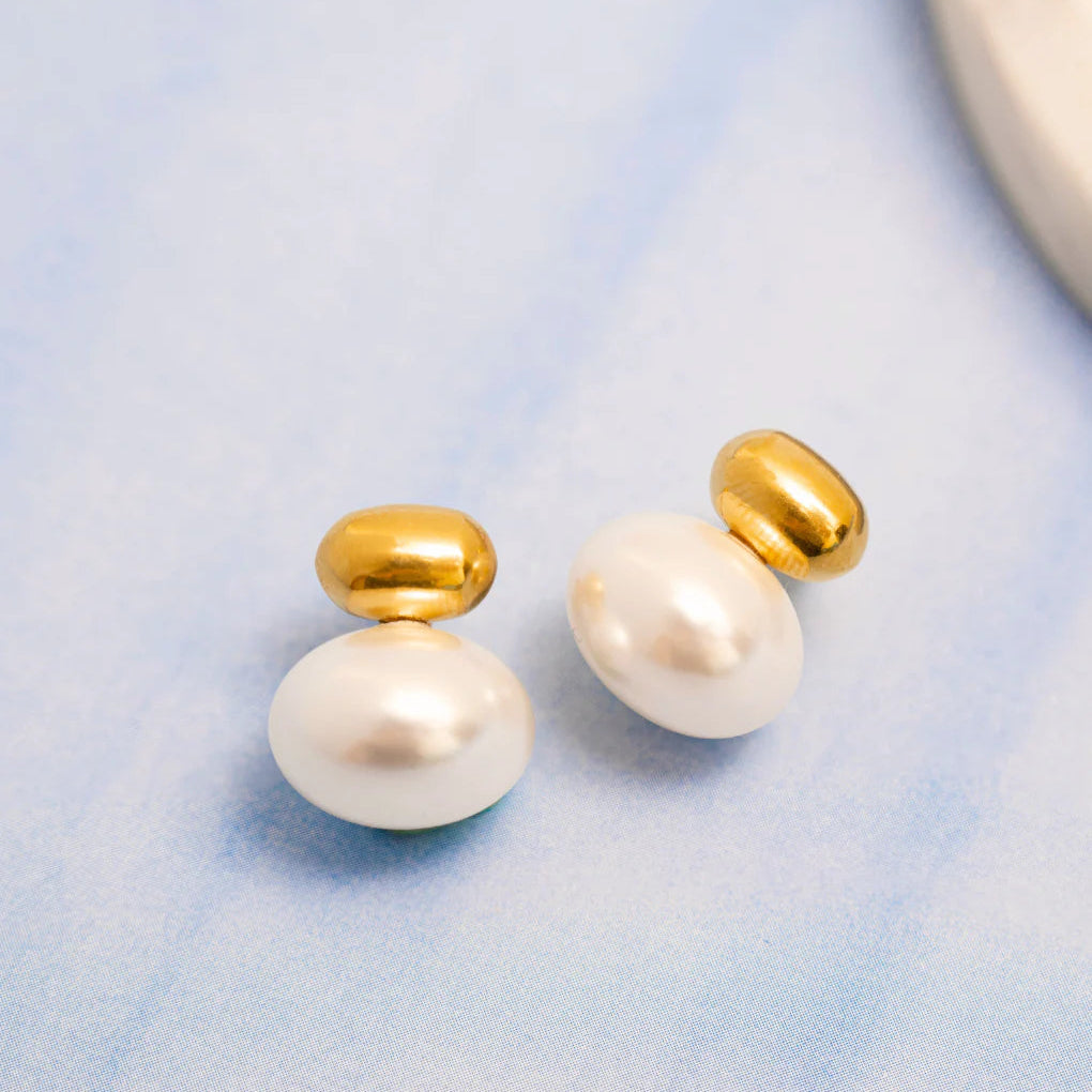 Coastline Stud Faux Pearl Earrings