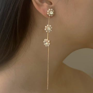 Myra Faux Pearl Flower Thread Earrings