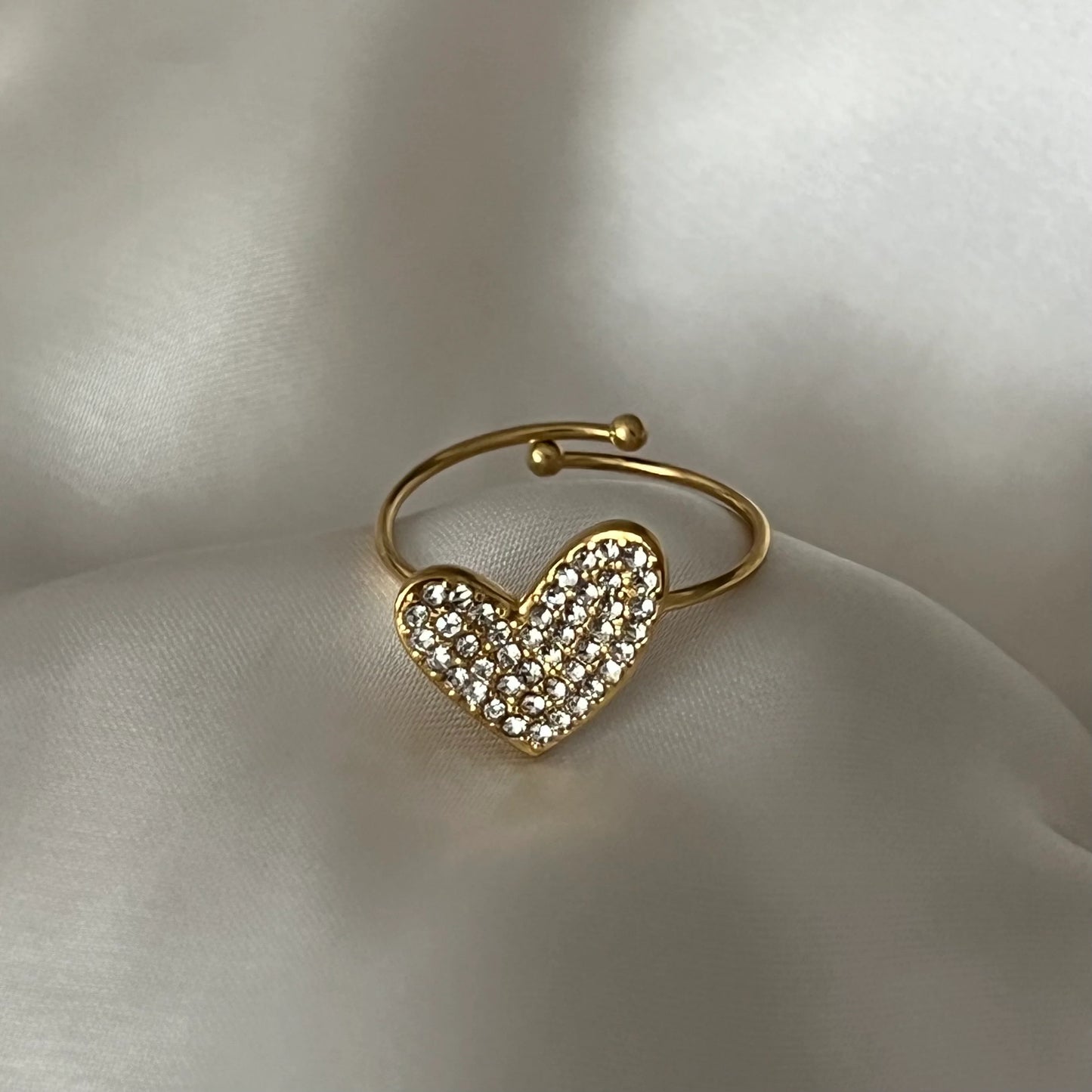 Sparkling Heart Adjustable Ring