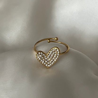 Sparkling Heart Adjustable Ring