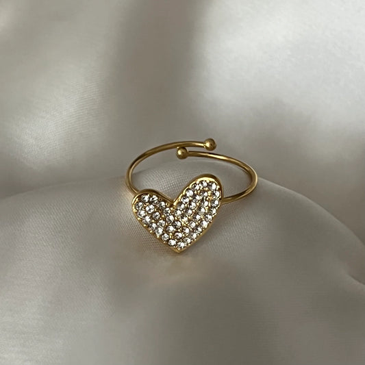 Sparkling Heart Adjustable Ring
