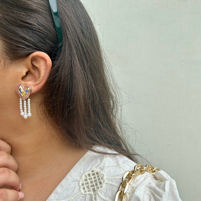 Heart Of Gems Pearl Drop Earrings